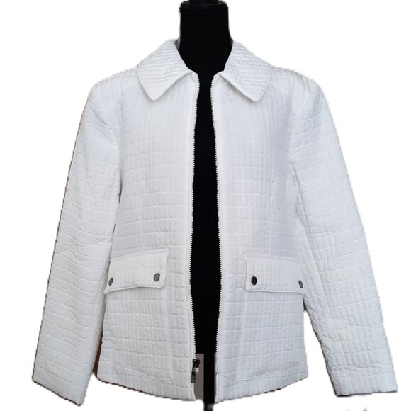 Anne Klein Quilted Jacket VTG 80s Zip Silky Rainbow Striped Liner - Picture 7 of 11